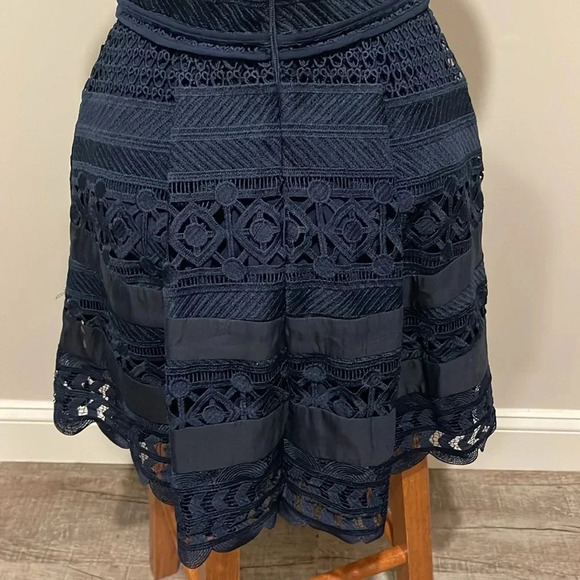 Adelyn Rae - Crochet Lace - Fit And Flare Sleeveless Dress - Navy Blue - Size XS - Picture 6 of 8